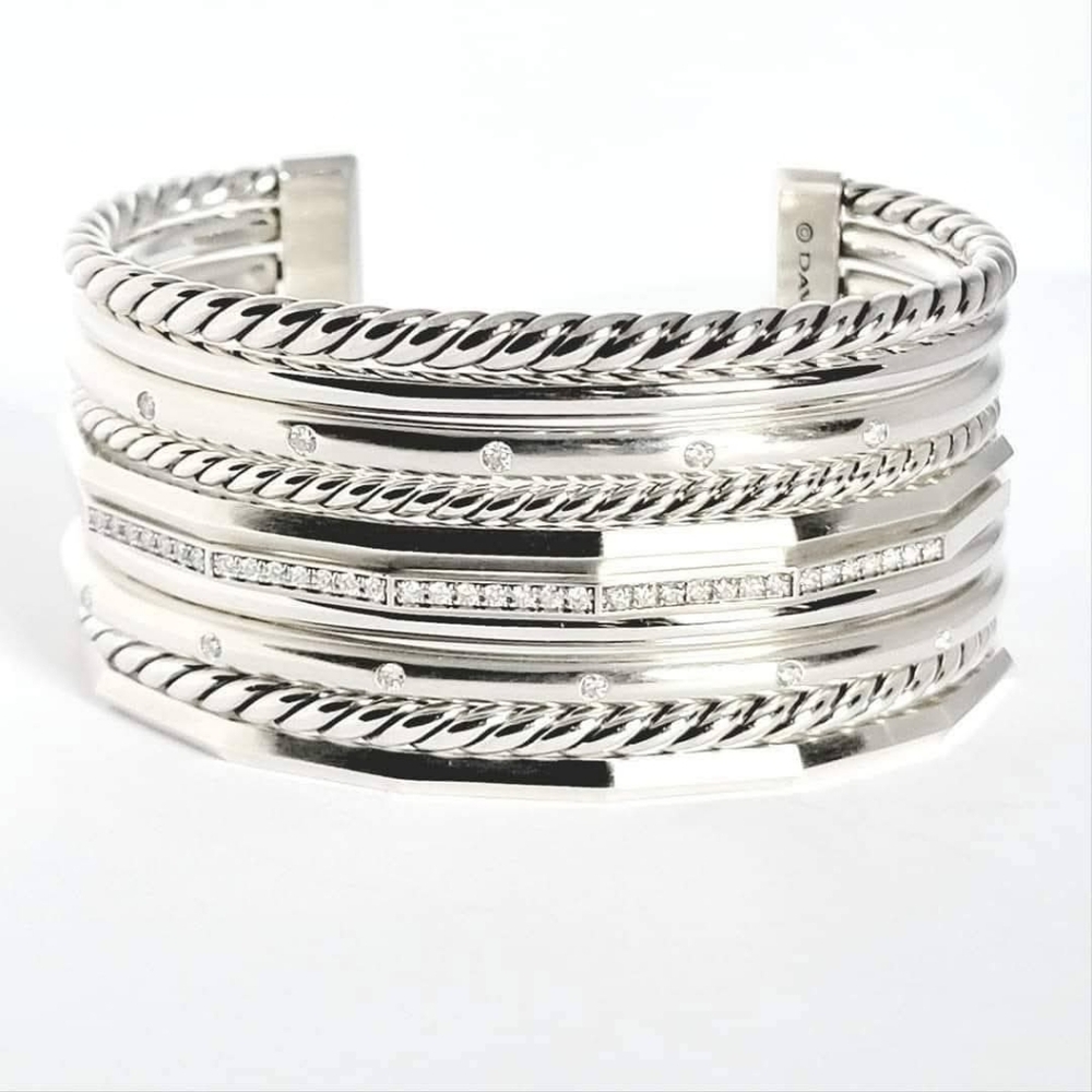 David Yurman Wide Stax Bracelet With Pavé Diamonds